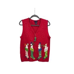 Vintage Holiday Ugly Christmas Sweater Grannycore Zip Up Vest Size Medium